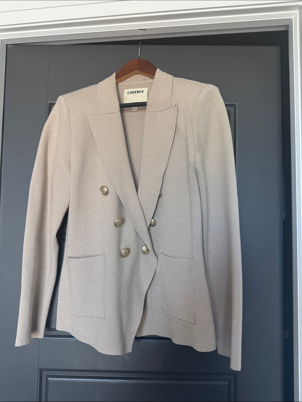 L'AGENCE Beige Double-Breasted Tailored Blazer
